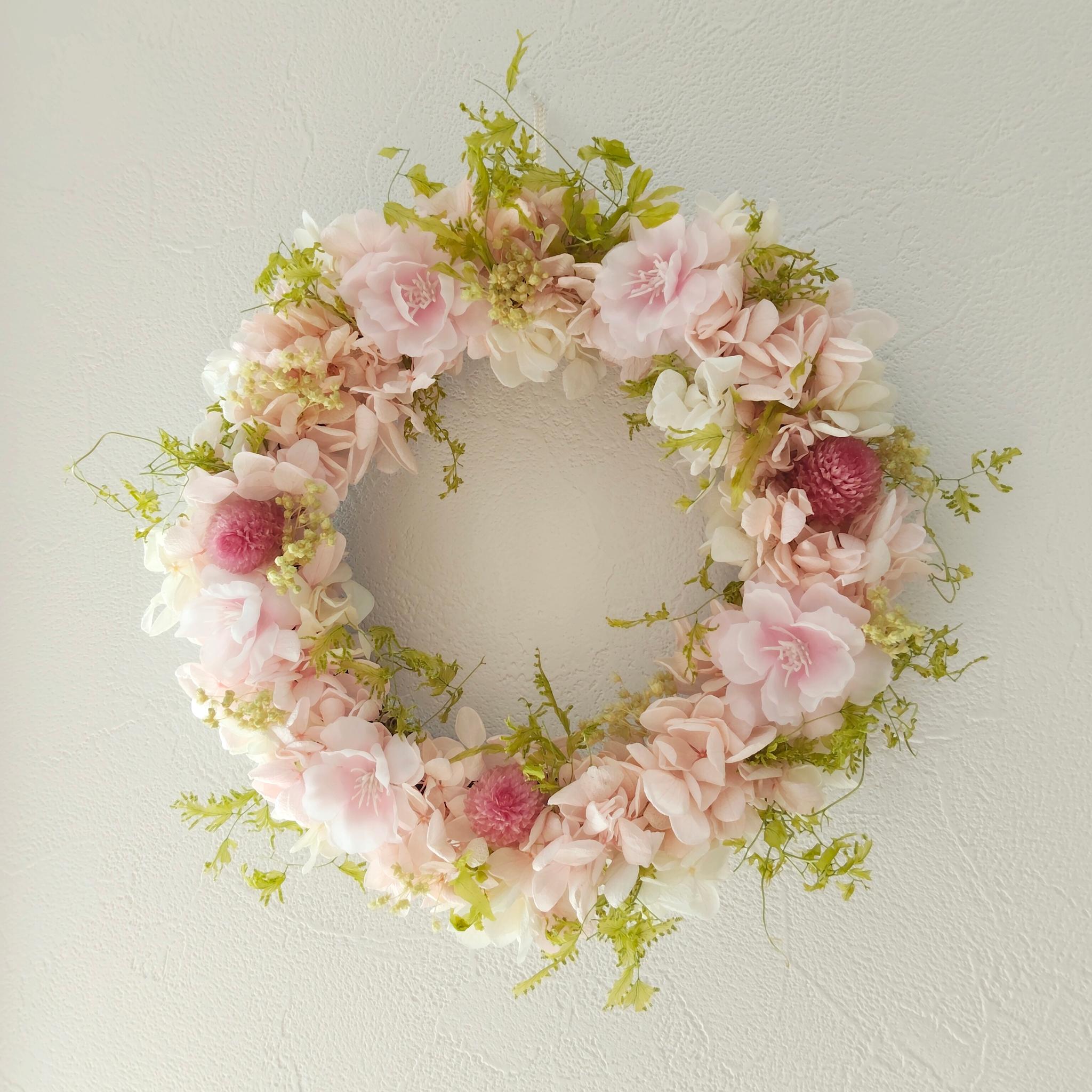 春色ふんわり桜リース プリザーブドフラワーアーティフィシャルフラワー1枚目の画像