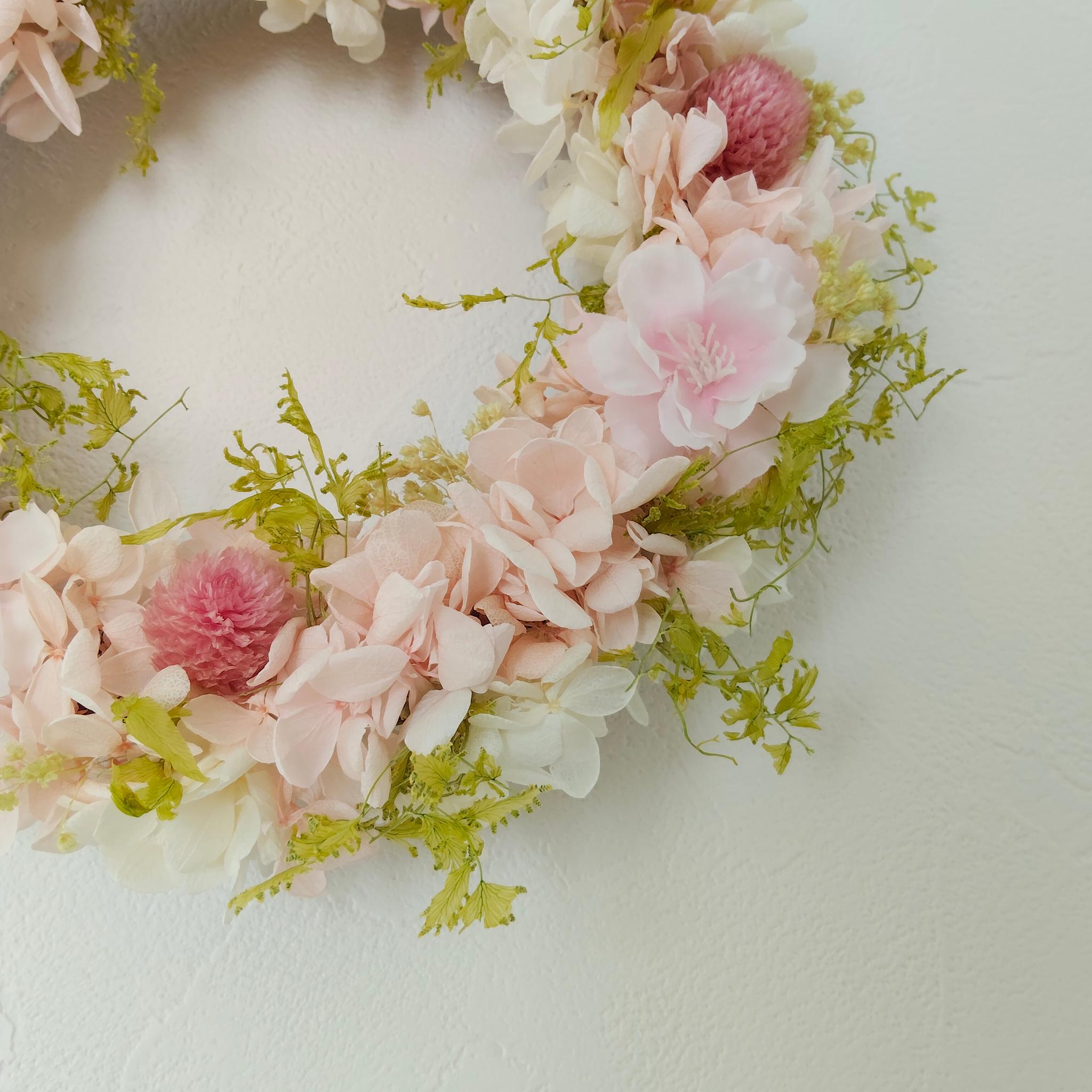 春色ふんわり桜リース プリザーブドフラワーアーティフィシャルフラワー | 7枚目