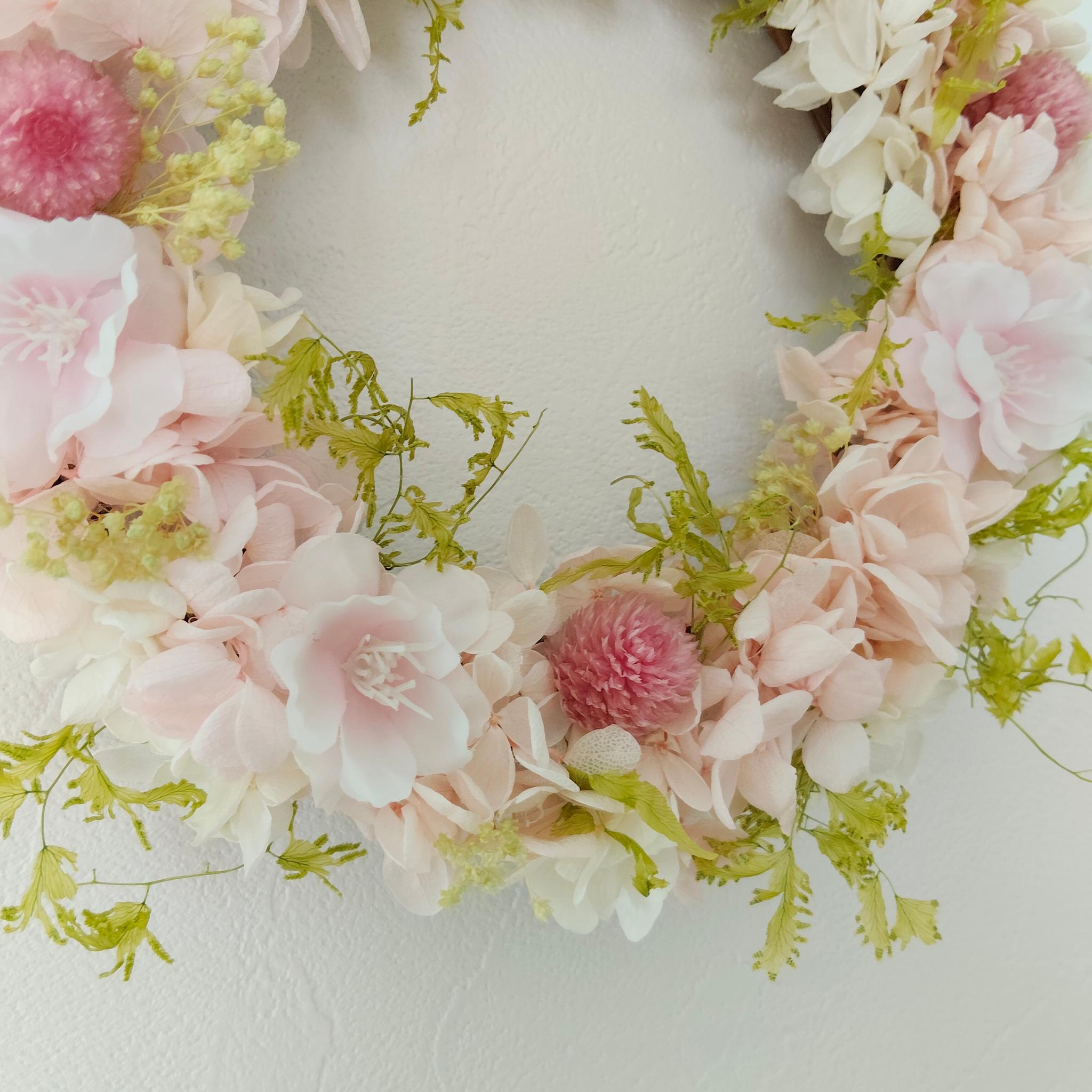 春色ふんわり桜リース プリザーブドフラワーアーティフィシャルフラワー | 8枚目