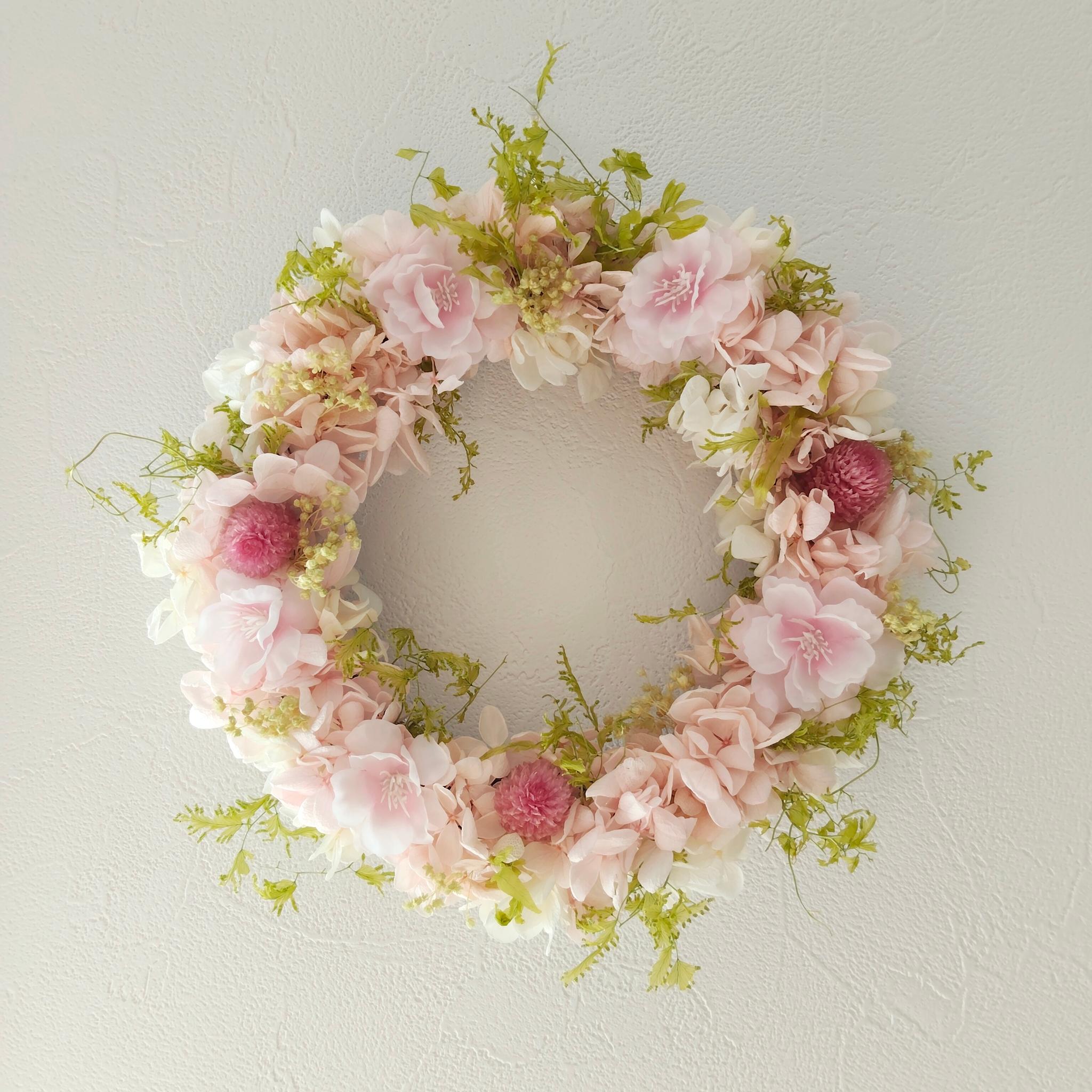 春色ふんわり桜リース プリザーブドフラワーアーティフィシャルフラワー | 9枚目